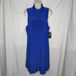 New Lauren Ralph Lauren Blue Dress Mock Neck Zip Back Sleeveless Size 16